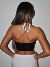 Black And White Contrast Binding Halter Top - FD
